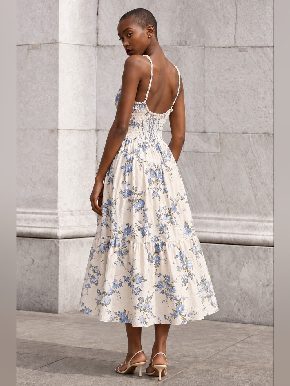 Blue & White Floral Maxi Dress | Size XXL | Used, Like New